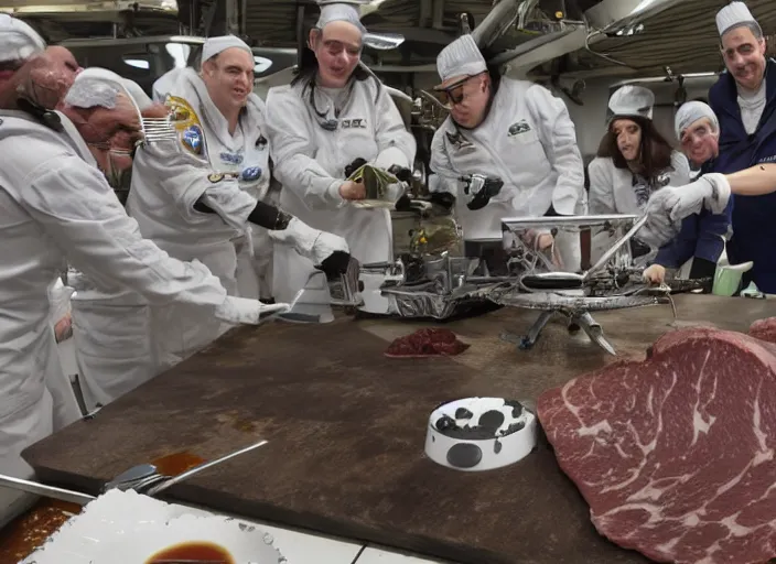 Image similar to NASA's Culinarity rover probes the surface of the meat planet with knives and forks