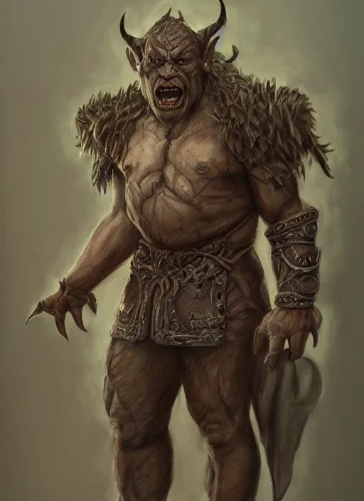 Image similar to detailed full body concept art pastel painting of an orc poet in intricately designed clothing, hyper realistic