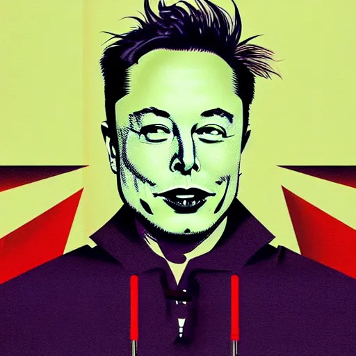 Image similar to elon musk on a chinese propaganda poster colored ink illustration art key art, photorealistic