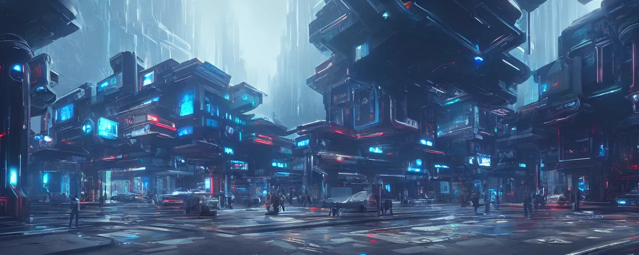 Image similar to an cybernetic temple, street view, made of tv screens, octane render, unreal engine, 8 k, cinematic, artwork by ilya kuvshinov