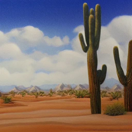 Image similar to matte oil painting of a desert oasis