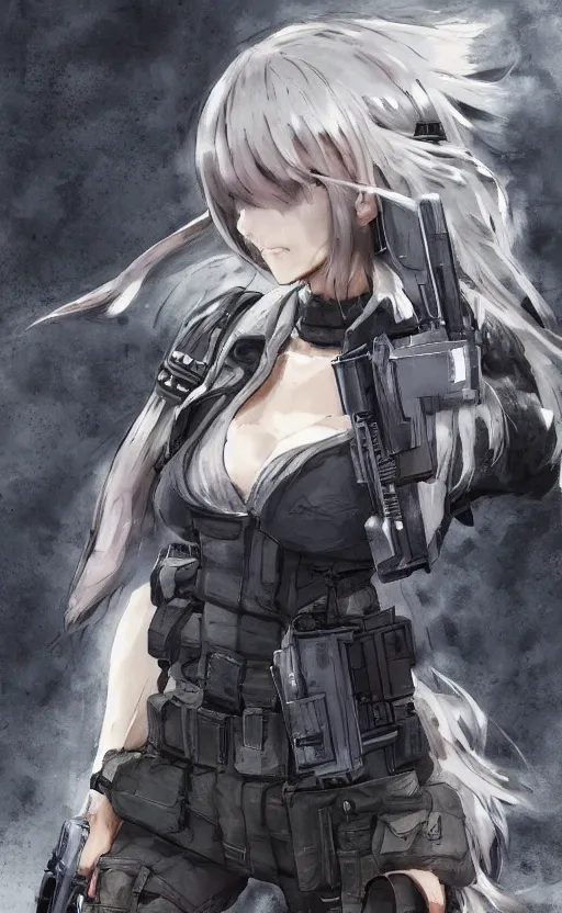 Prompt: highly detailed, high resolution, character design art, stunning, volumetric lightning, realistic guns, girls frontline style, matte, sharp focus, intricate, 150mm, illustration, artstation, by sui ishida, realistic human anatomy, simple design, realistic military gear, metal gear style