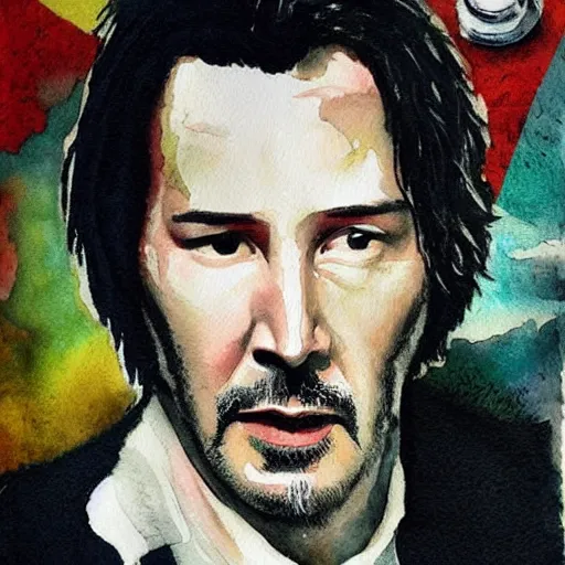 Prompt: Keanu Reeves as Sherlock Holmes aquarelle painting