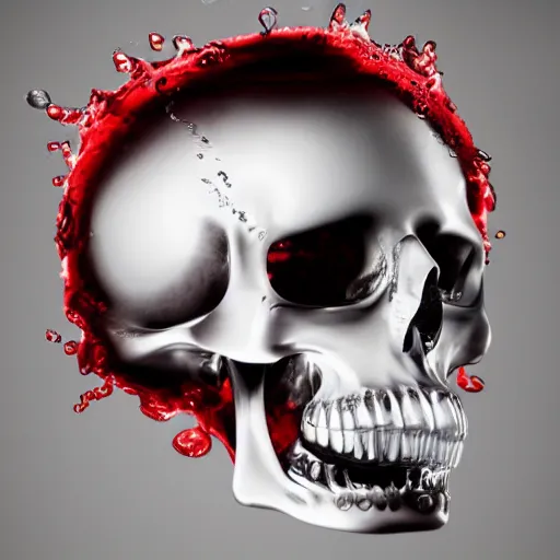 Prompt: transparent red liquid dripping inside in a transparent skull, alexander mcqueen