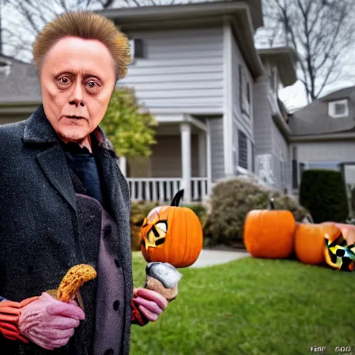 Image similar to christopher walken trick or treating on halloween, ( sony a 7 r iv, symmetric balance, polarizing filter, photolab, lightroom, 4 k, dolby vision, photography awardm, voque, perfect face )