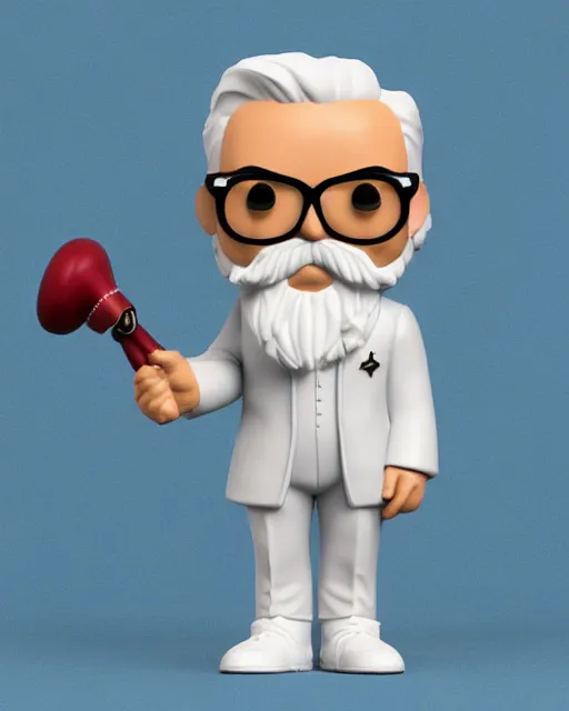 Image similar to full body 3 d render of col sanders as a funko pop!, bolero, four, studio lighting, white background, single body, no shadow, blender, trending on artstation, 8 k, highly detailed