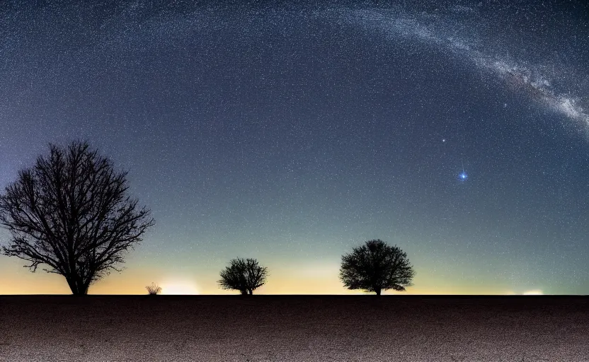 Image similar to night timelapse photography of many stars with a tree in foreground