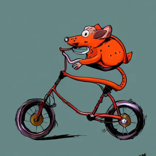 Image similar to bike made of swiss cheese wheels, a cartoonish rat riding the bike on the surface of the moon and, digital painting, greg rutowski, artstation