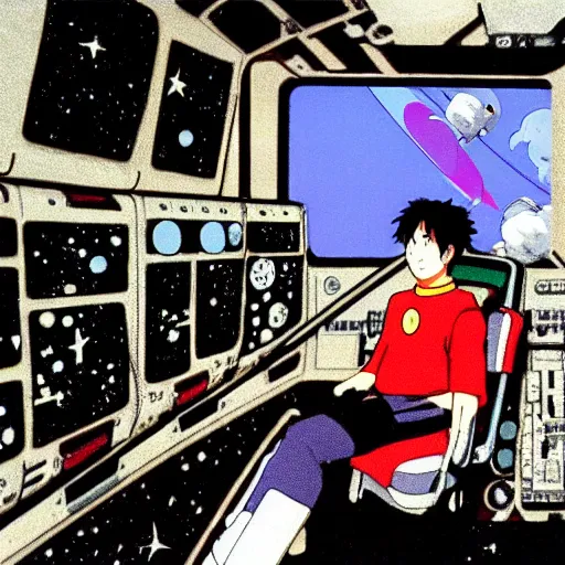 Image similar to an anime astronaut sitting in space, studio ghibli,