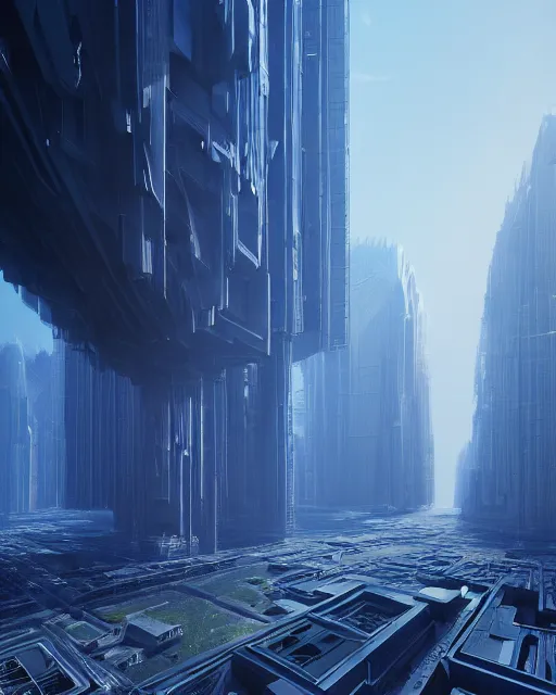 Image similar to dystopian mega city, neo-brutalist buildings, by Leon Tukker, Makoto Kobayashi, synthetic light, blue trees, people on the streets, utopia, perfect, futuristic, 8k high detail, masterpiece, trending on ArtStation