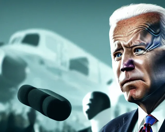 Prompt: joe biden with glowing eyes standing behind crying donald trump, octane render, 8 k