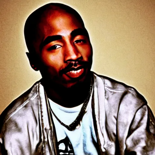 Image similar to a photo of 2 pac if he had white skin color and blew up the rap industry.