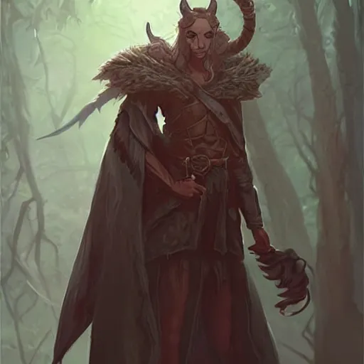 Image similar to Tiefling Druid with tiefling tail D&D, fantasy, full body portrait, highly detailed, digital painting, artstation, concept art, sharp focus, illustration, art artgerm by greg rutkowski