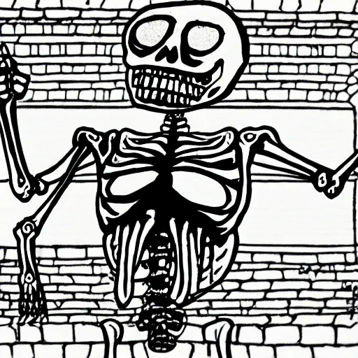 Image similar to a black and white detailed comic cartoon drawing of the skeleton of death giving a thumbs up and smiling, trending on artstation, 4 k