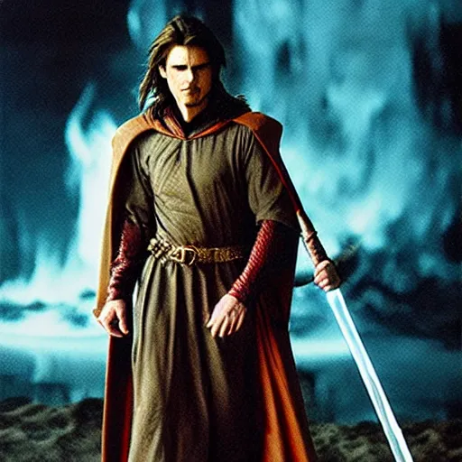 Prompt: medieval fantasy half length portrait photo of tom cruise as a d & d robed wizard casting fire magic, photo by philip - daniel ducasse and yasuhiro wakabayashi and jody rogac and roger deakins