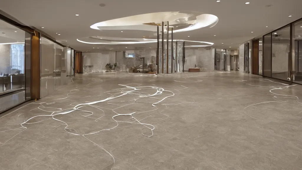 Prompt: magic realism extendable wind floor in a bright lobby, iso 2 0 0