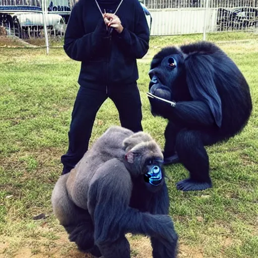 Prompt: A photo of Aaron Paul smoking weed with a gorilla, Jesse Pinkman