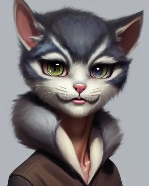 Image similar to character concept art of a young male anthropomorphic furry cat | | cute - fine - face, pretty face, key visual, realistic shaded perfect face, fine details by stanley artgerm lau, wlop, rossdraws, james jean, andrei riabovitchev, marc simonetti, and sakimichan, trending on artstation