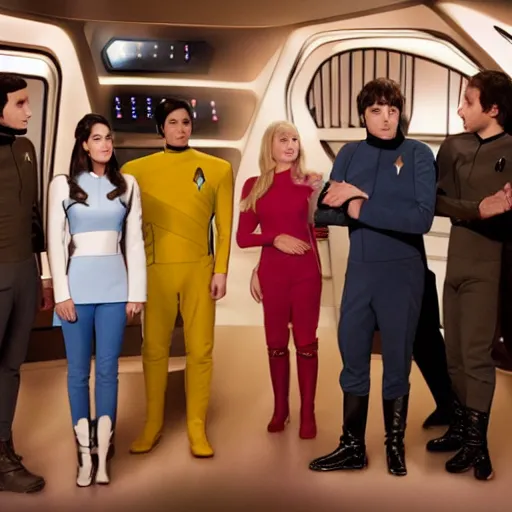 Image similar to Johnny Galecky,Bob Parsons, Kaley couco, Kunal Nayyar, Mayim Bialik,Simon Helberg,Melissa Rauch on star trek