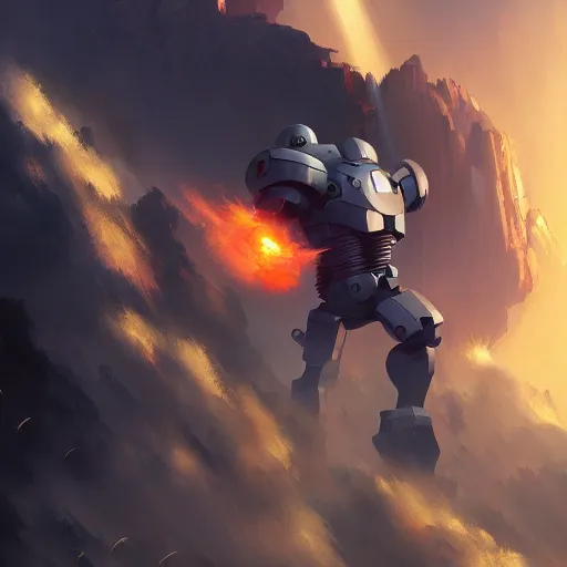 Prompt: Iron giant descending from heaven by Ruan Jia, 4k, HD, artstation,