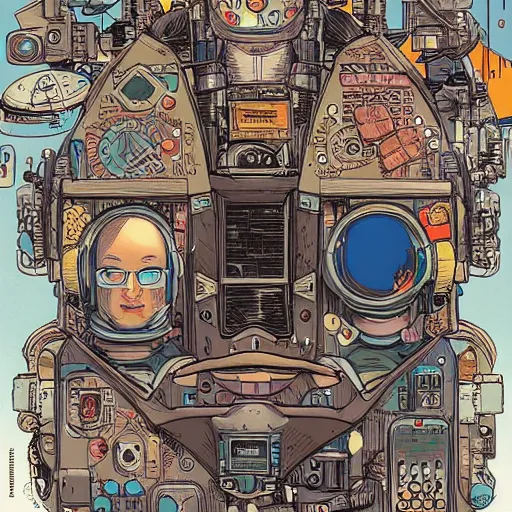 Prompt: the symmetry in a face of a cyberpunk astronaut, fan art for hardboiled wonderland by geof darrow, detailed, concept art,