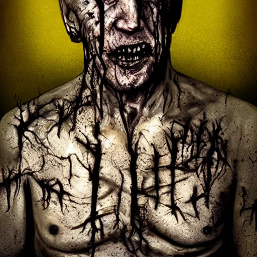 Image similar to joe biden as a rotting zombie, full body portrait, in a front of podeum, horror core, apocalyptic, feeling of grimdark, sharp focus, fiction, hyper detailed, digital art, trending in artstation, cinematic lighting, studio quality, smooth render, unreal engine 5 rendered, octane rendered, art style and nixeu and wlop and krenz cushart