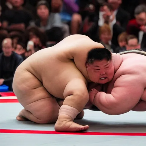 Prompt: photo of Elon Musk wrestling a sumo wrestler