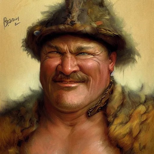 Image similar to a renaissance strongman, dopey and friendly, fantasy character portrait by gaston bussiere, craig mullins