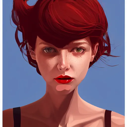 Image similar to girl with medium length red hair. thin face, red lips. centered median photoshop filter cutout vector behance hd jesper ejsing!