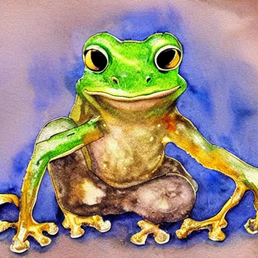 Image similar to archaeological artifact. photograph. watercolor painting. frog. frog. frog. death and decay. cemetery; exposed bones. elephant graveyard; cartilage. ancient burial ground. frog frog frog!