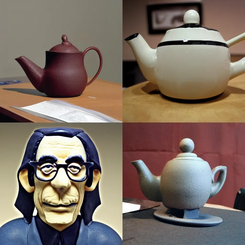 Prompt: a teapot that looks like richard belzer