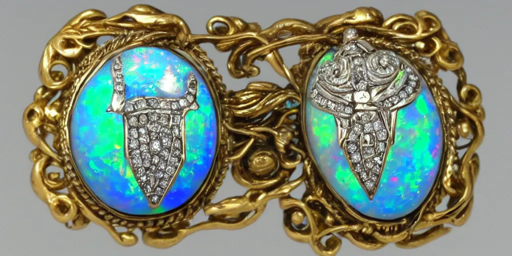 Image similar to jewelry engraved in scarab, opal diamond, art noveau, art deco