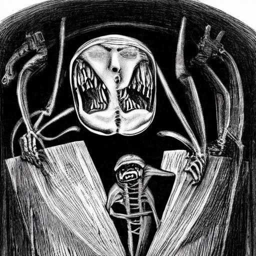 Prompt: creepy pasta man by H. G. Wells and H.R. Giger