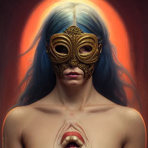 Prompt: portrait painting of woman in lucha libra mask, ultra realistic, concept art, intricate details, eerie, highly detailed, photorealistic, octane render, 8 k, unreal engine. art by artgerm and greg rutkowski and charlie bowater and magali villeneuve and alphonse mucha