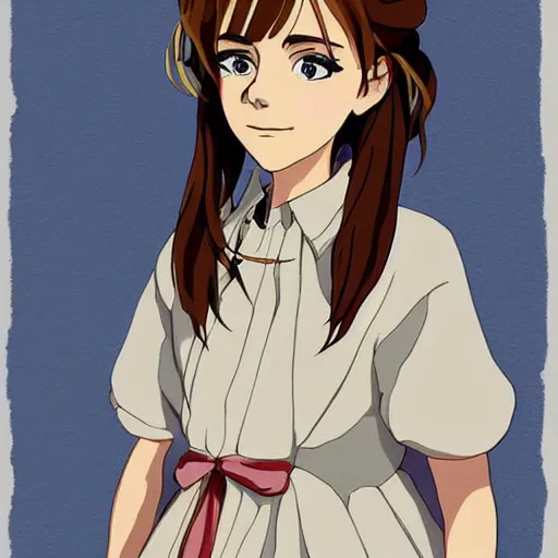 Prompt: a portrait painting of emma watson as anime girl by studio ghibli