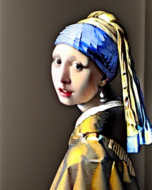 Prompt: Girl with a Pearl Earring Painting by Johannes Vermeer but it is a pear earing instead