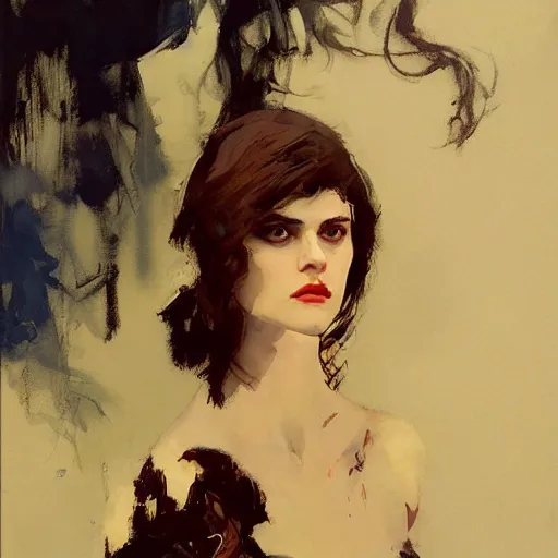 Image similar to alexandra daddario, intricate, elegant, highly detailed, greg manchess, mucha, liepke, ruan jia, jeffrey catherine jones, ridley scott