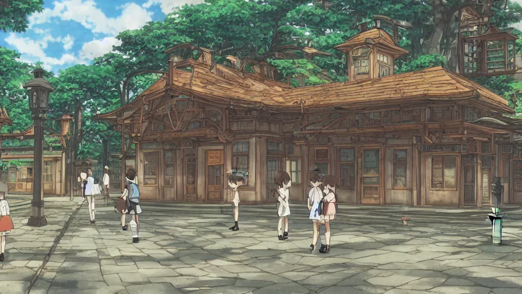 Prompt: lost train station, anime style, studio ghibli