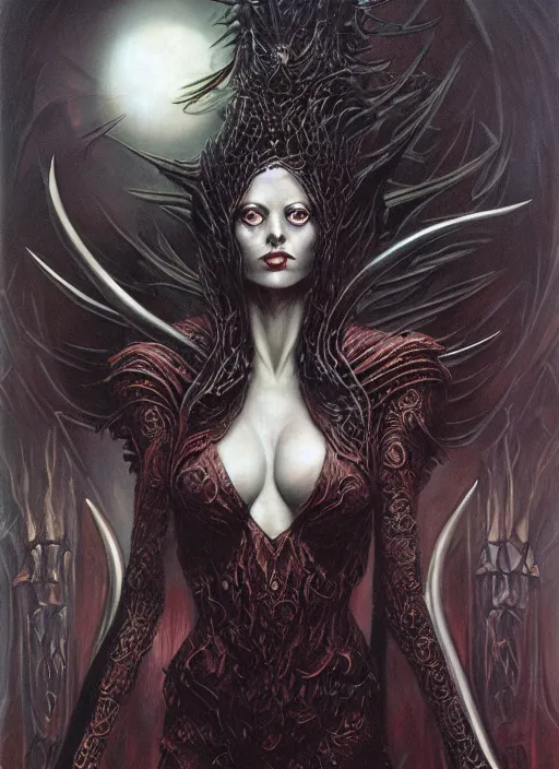 Prompt: demon sorceress by gerald brom, dark fantasy, oil painting, intricate detail, elegant, sharp focus