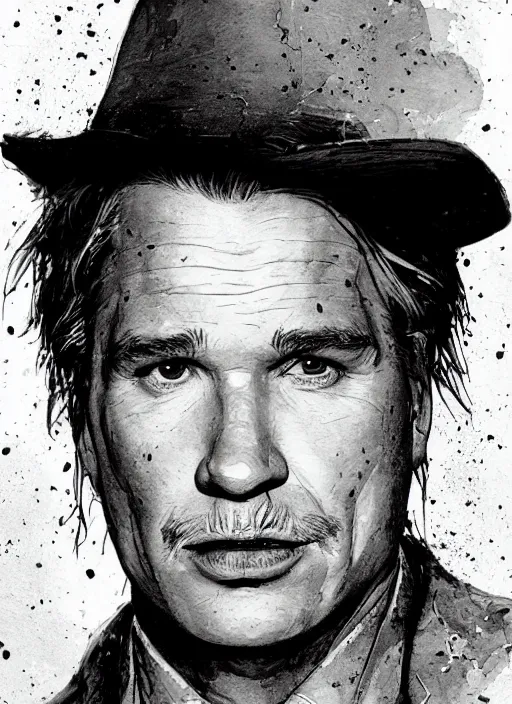 Image similar to portrait, Val Kilmer as Doc Holiday, watercolor, dramatic lighting, cinematic, establishing shot, extremely high detail, foto realistic, cinematic lighting, pen and ink, intricate line drawings, by Yoshitaka Amano, Ruan Jia, Kentaro Miura, Artgerm, post processed, concept art, artstation, matte painting, style by eddie mendoza, raphael lacoste, alex ross