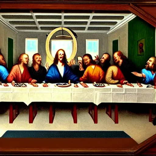 Prompt: us presidents in the last supper painting