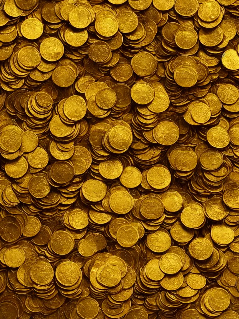 Image similar to piles of golden coins by disney concept artists, blunt borders, rule of thirds, glowing, shiny, sketch