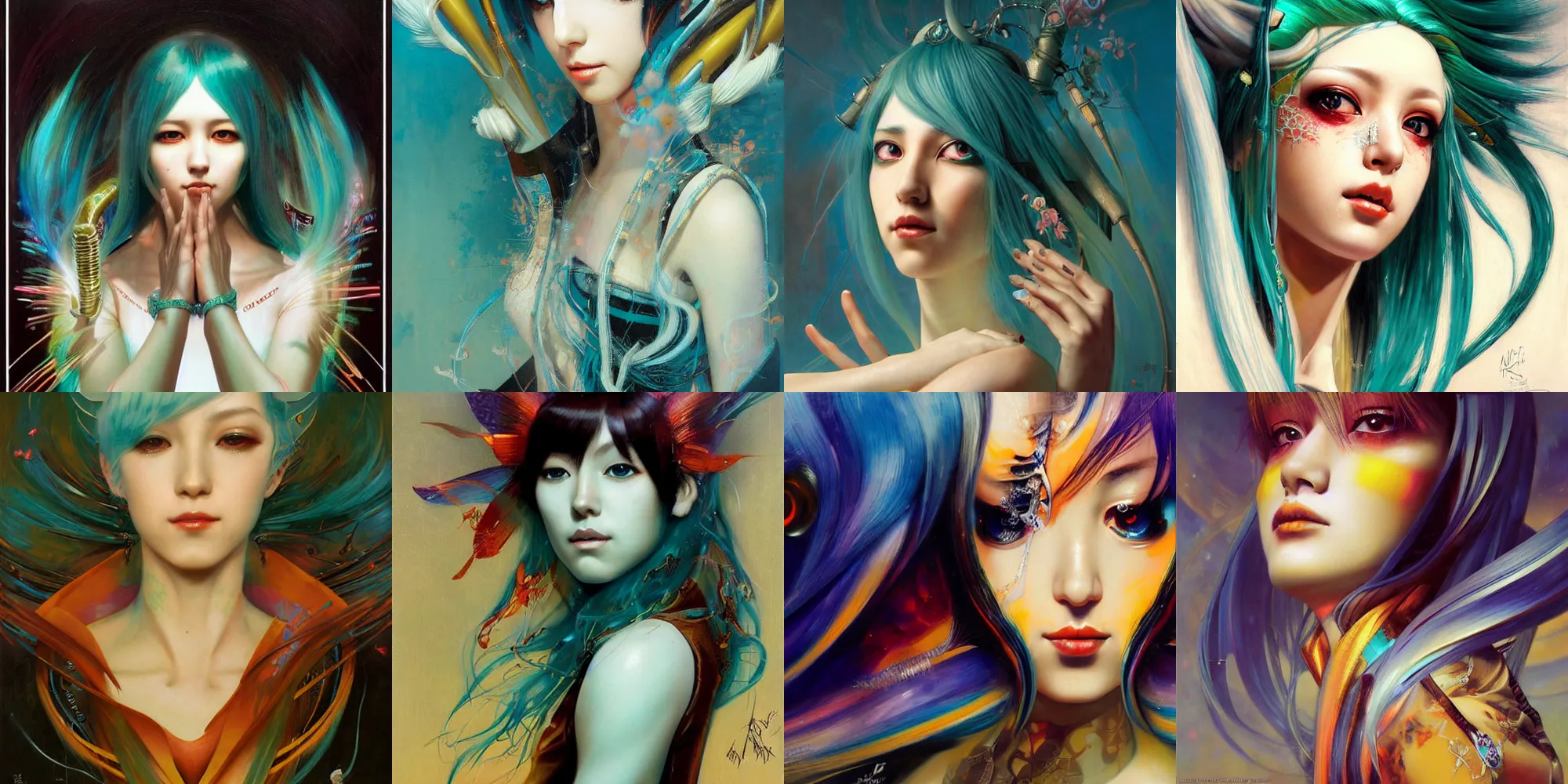 Prompt: a portrait of hatsune miku by karol bak and wlop