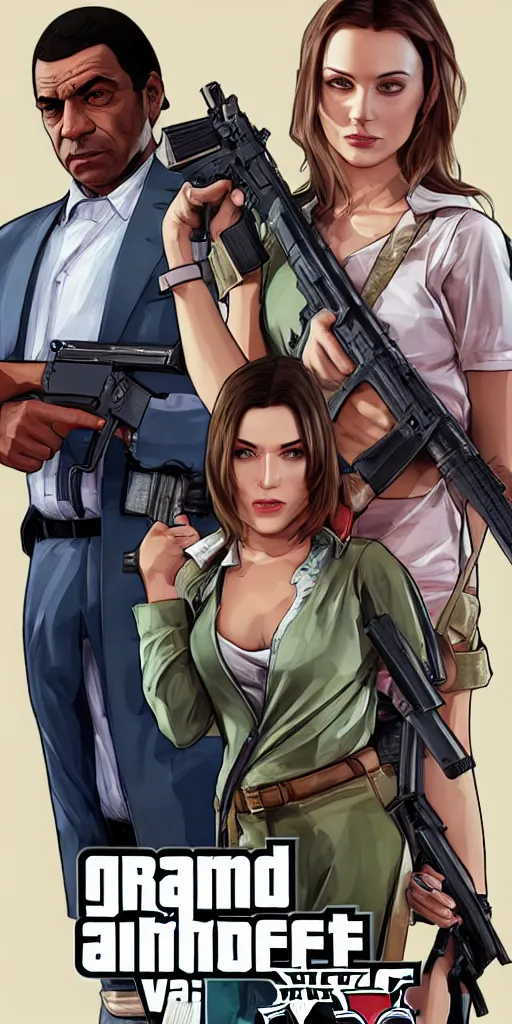 Image similar to sanna marin as a character in gta v cover holding a gun