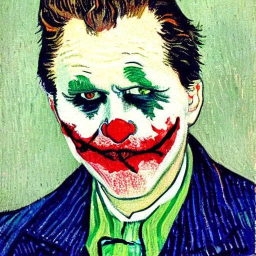 Prompt: joker painted by van gogh