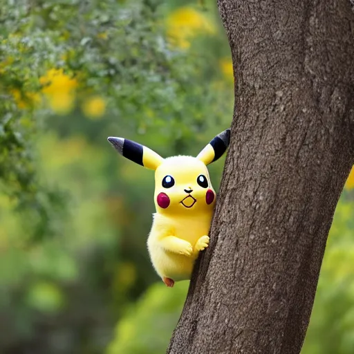 Prompt: photo of pikachu in a tree