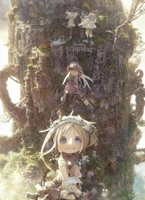 Image similar to made in abyss, au naturel, hyper detailed, digital art, trending in artstation, cinematic lighting, studio quality, smooth render, unreal engine 5 rendered, octane rendered, art style by klimt and nixeu and ian sprigger and wlop and krenz cushart