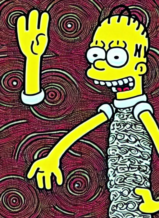 Prompt: junji ito style homer simpson, intricate, highly detailed, illustration, art by junji ito, junji ito