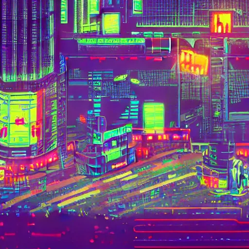 Prompt: night city, retro wave, night, neon, post - soviet cyberpunk, pixel art, high detail, sharp focus, different angles, 4 k, trending on artstation