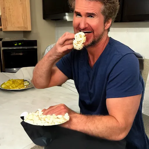 Prompt: will farrell eating handful of cottage cheese in albuquerque